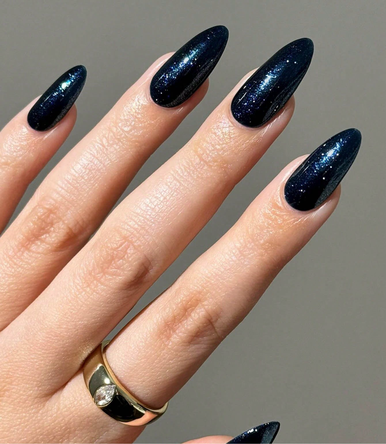 Glitter Navy Blue Long Nail Set