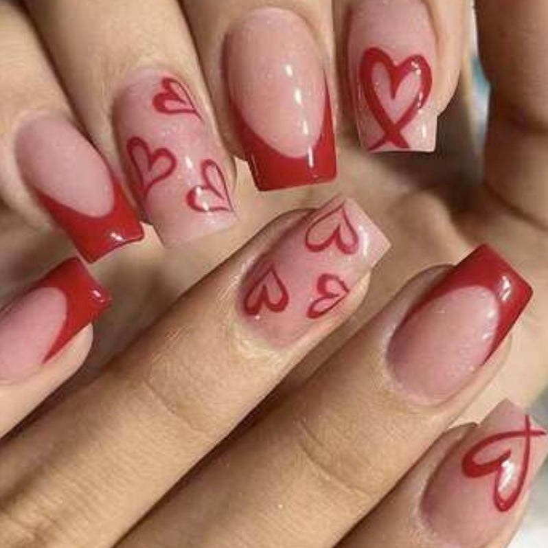Medium Designed Red Nail Set