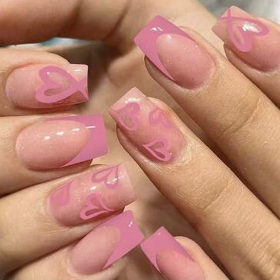 Medium Designed Pink Nail Set