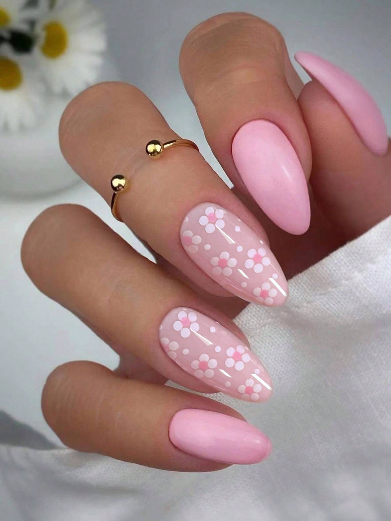Designed Long Pink Nail Set