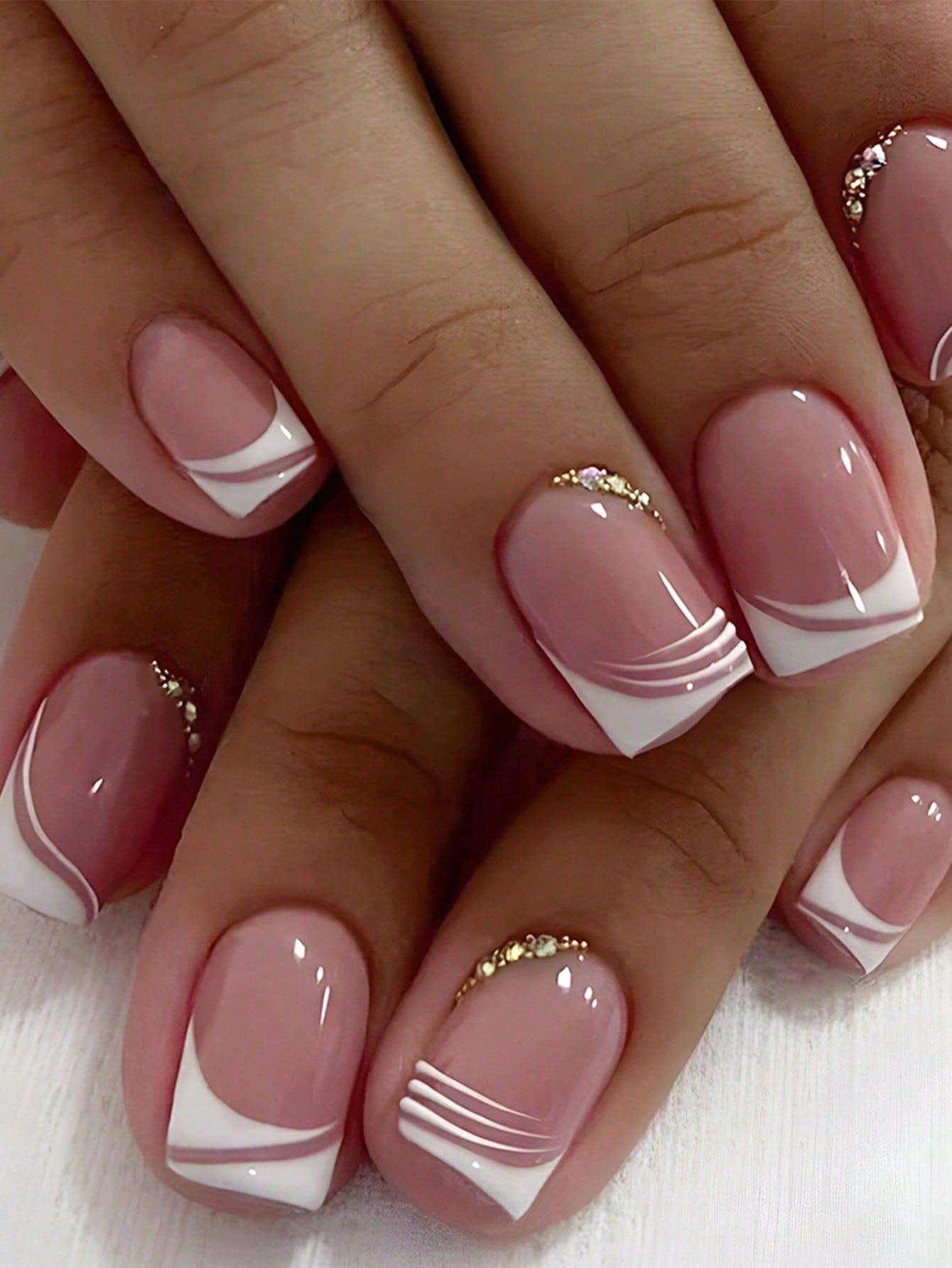 Designed Short French Nail Set