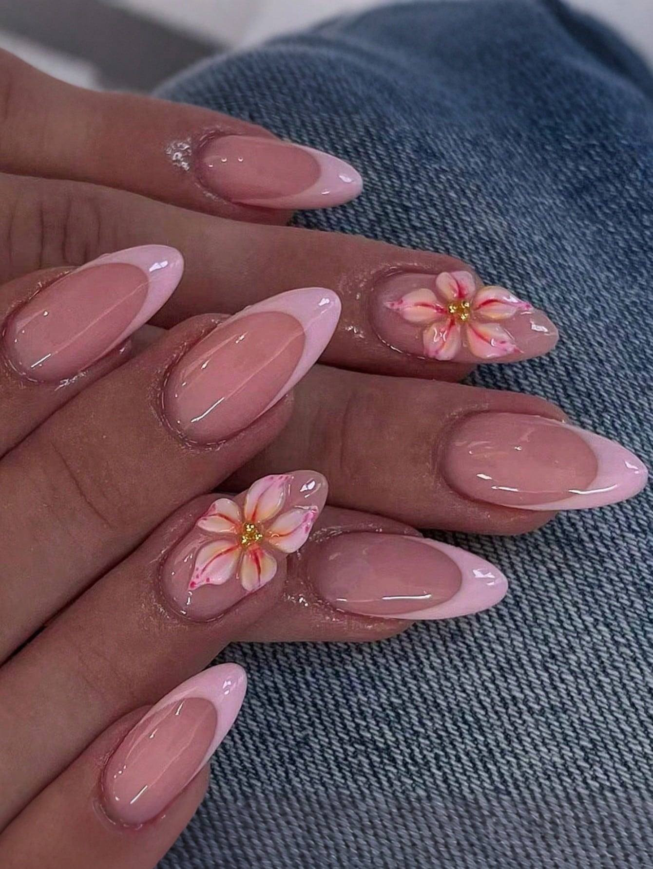 Designed 3D Long French Nail Set