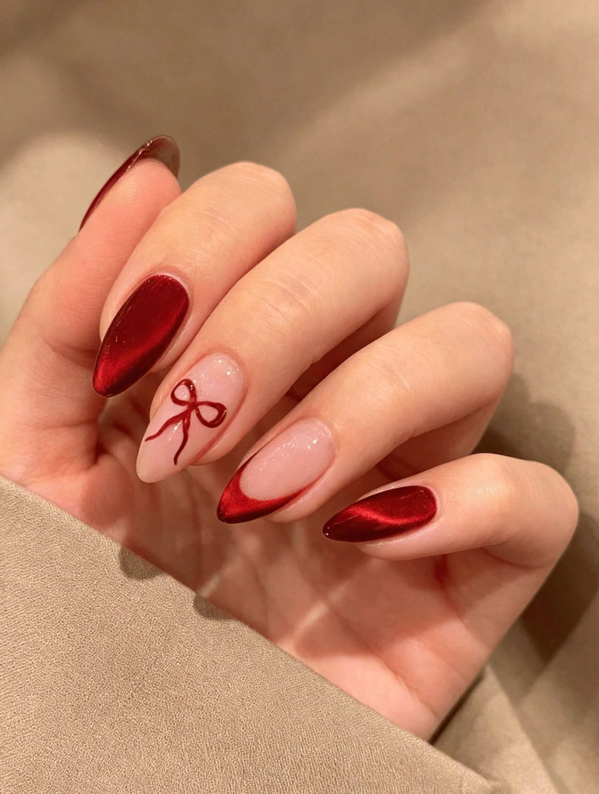Designed Long Crystal Red Nail Set