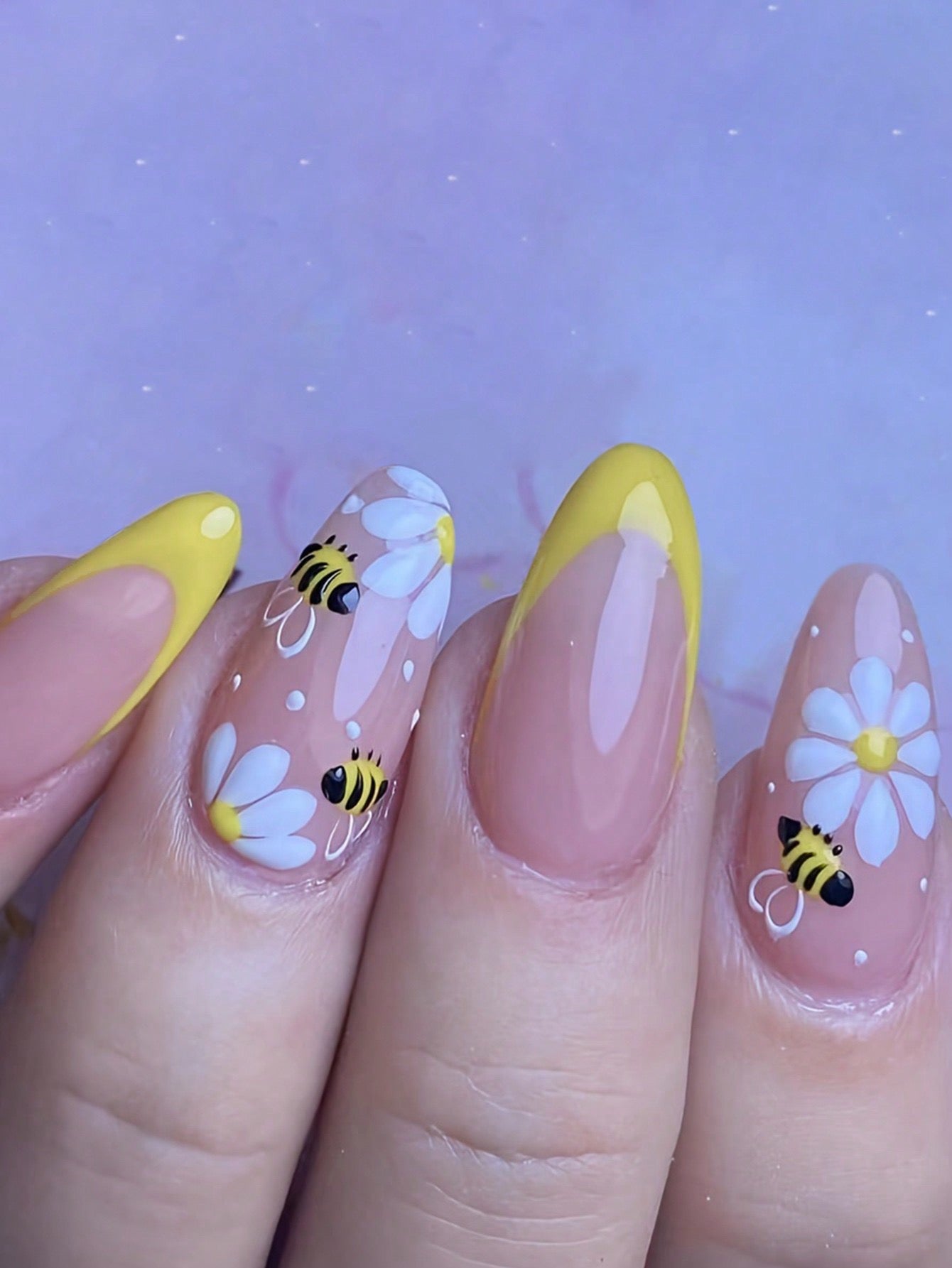 Designed Yellow Long Nail Set