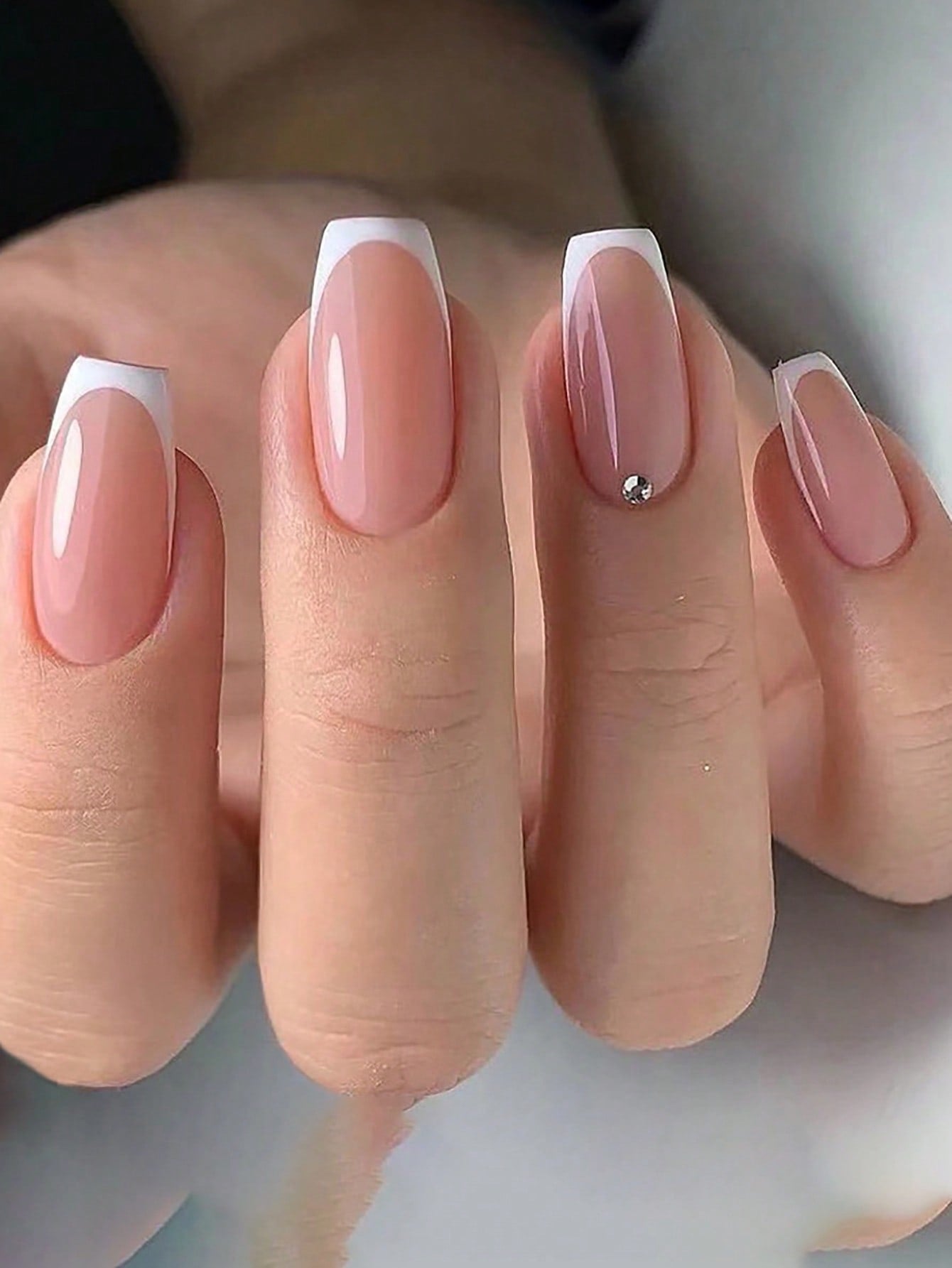 Designed Square Long French Nail Set