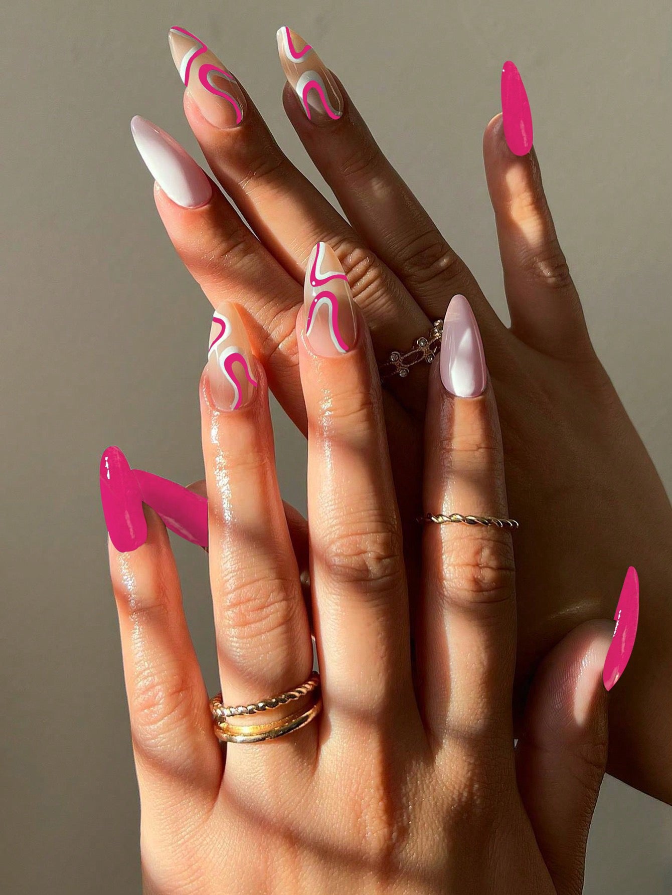 Designed Pink Long Nail Set