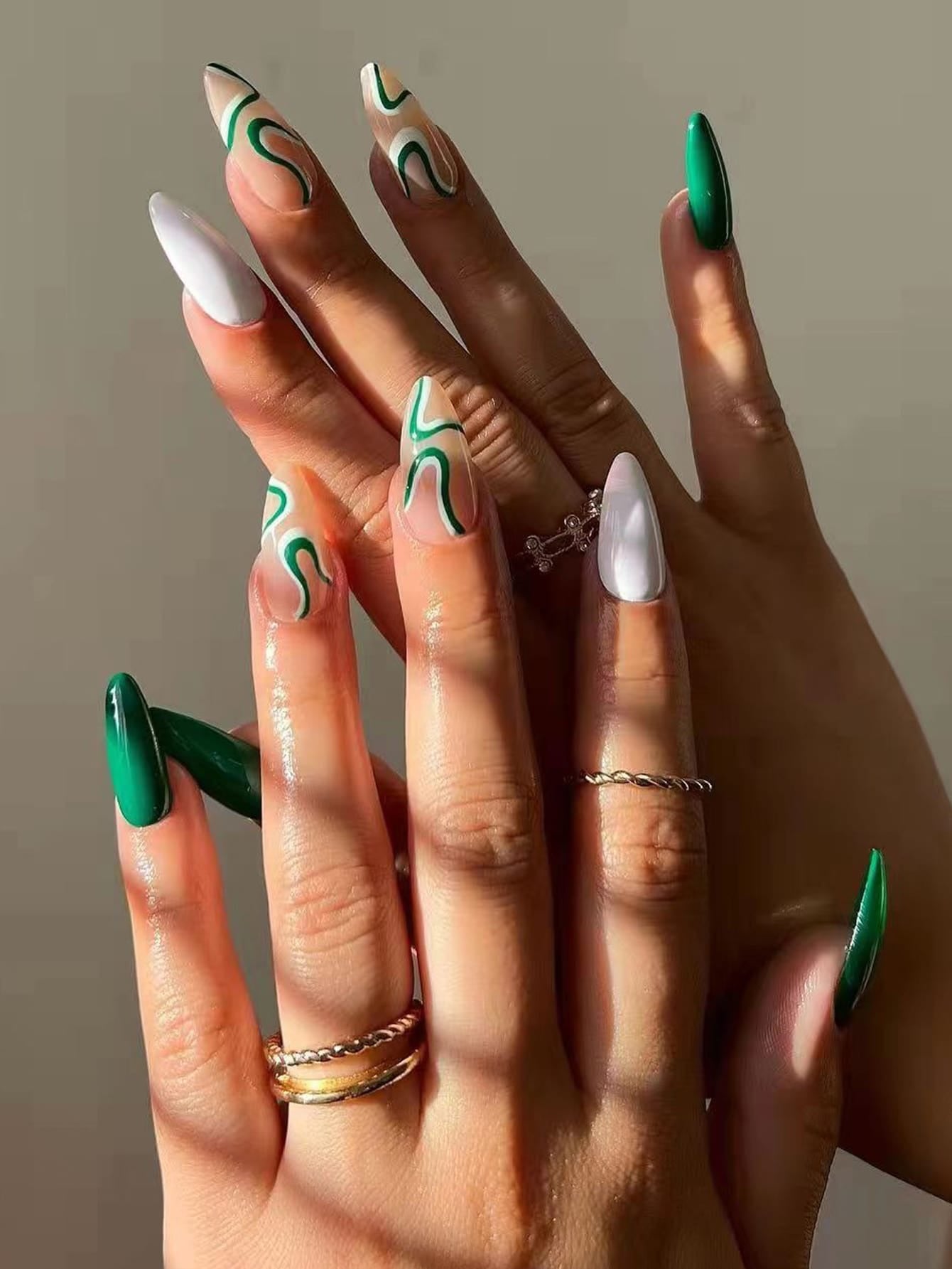 Designed Green Long Nail Set