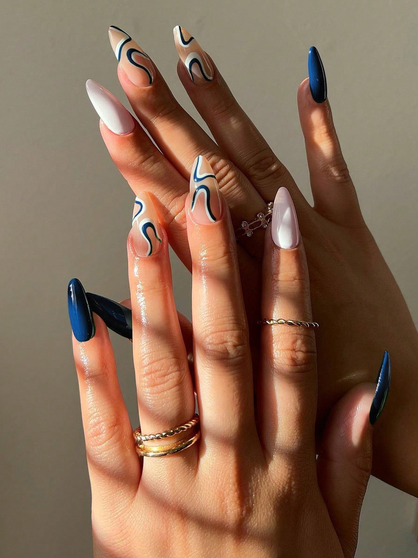 Long Designed Blue Nail Set