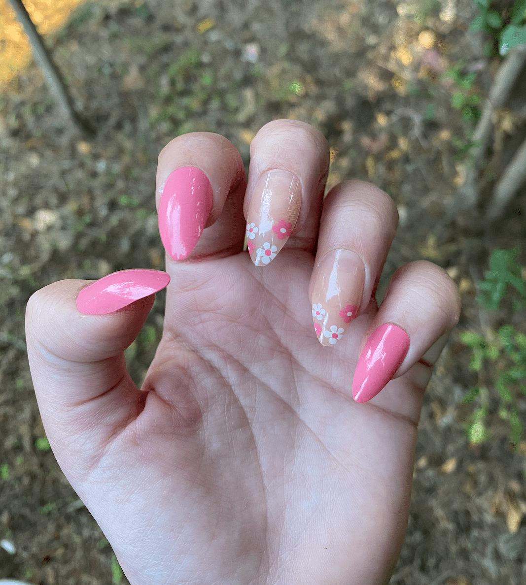Designed Pink Long Nail Set