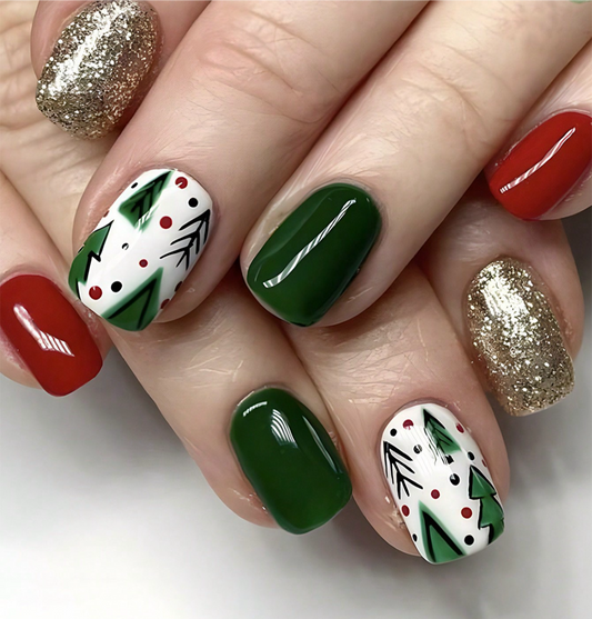 Designed Christmas Short Nail Set