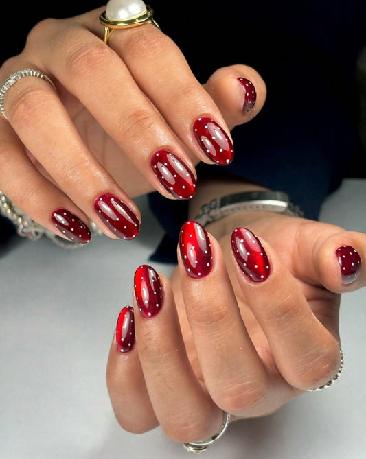 Designed Medium Crystal Red Nail Set