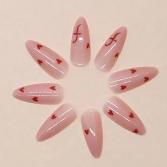Designed Long Hearts Nail Set