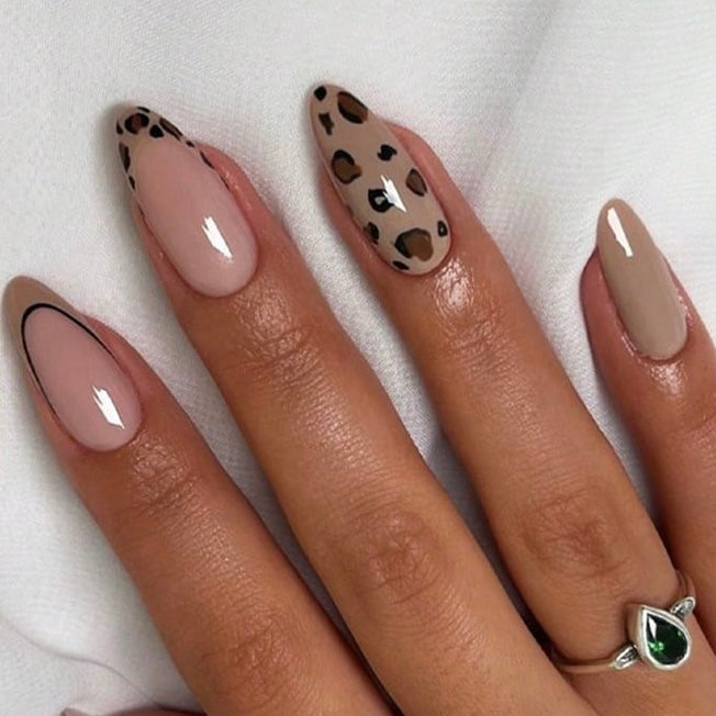 Long Designed Brown Nail Set