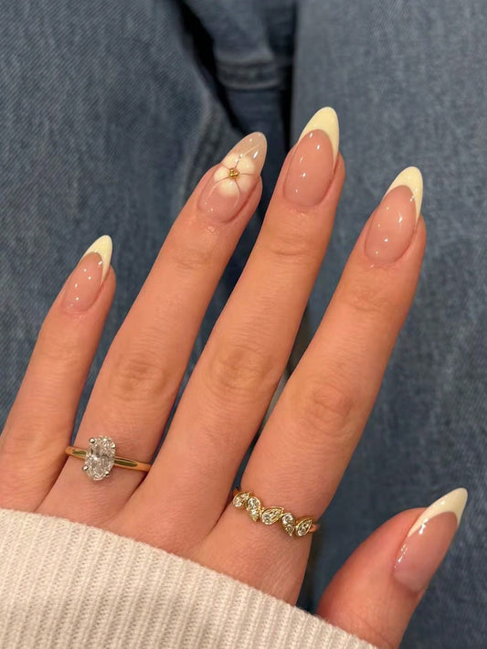 Long Yellow Designed French Nail Set