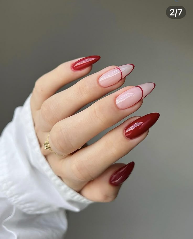 Long Designed Red Nail Set