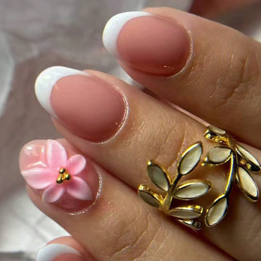 Designed Medium French Nail Set