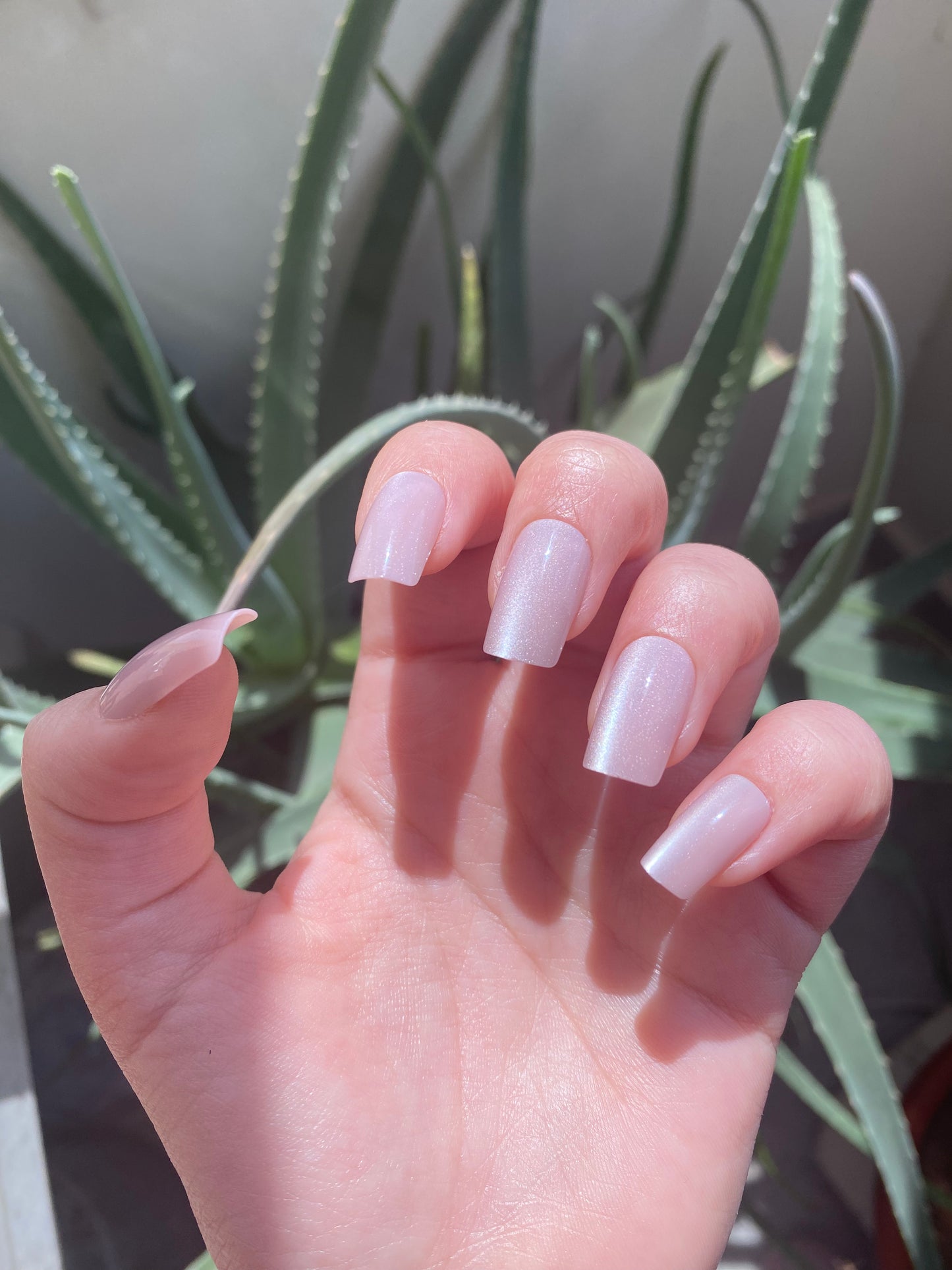 Long Crystal Light Pink Nail Set