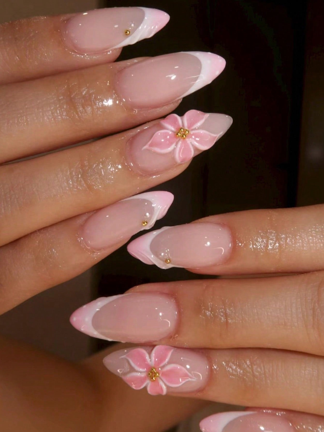 Designed 3D Long French Nail Set