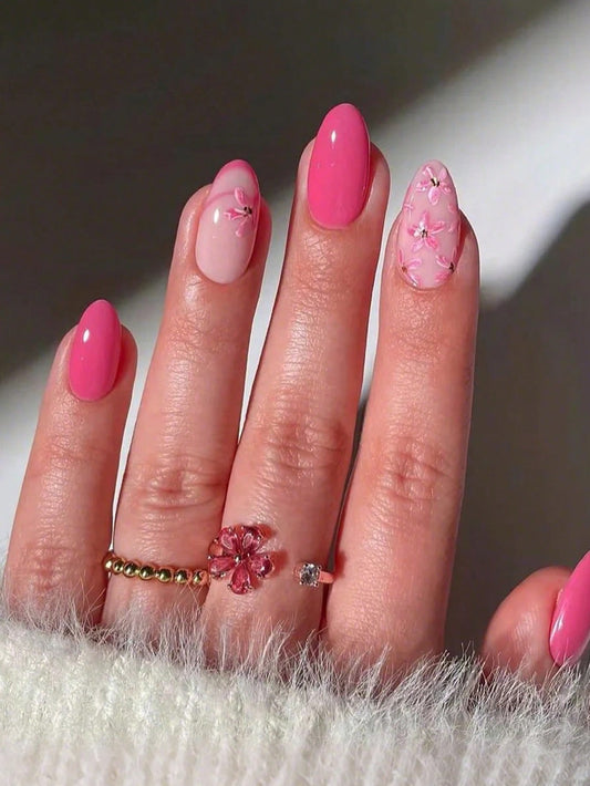 Designed Long Pink Nail Set