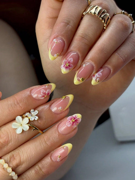 Designed 3D Long Yellow Nail Set