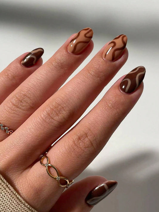 Designed Medium Brown Nail Set
