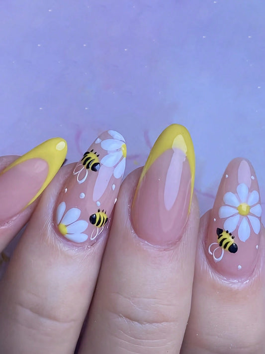 Designed Yellow Long Nail Set
