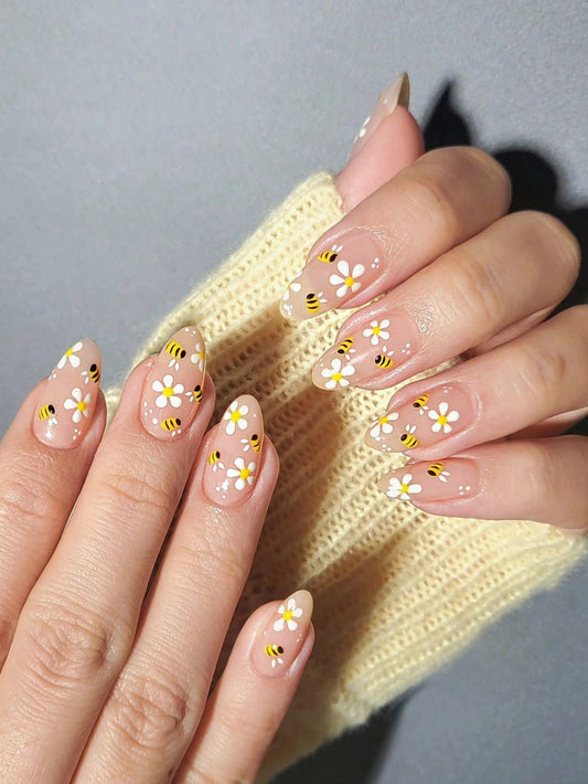Designed Yellow Long Nail Set