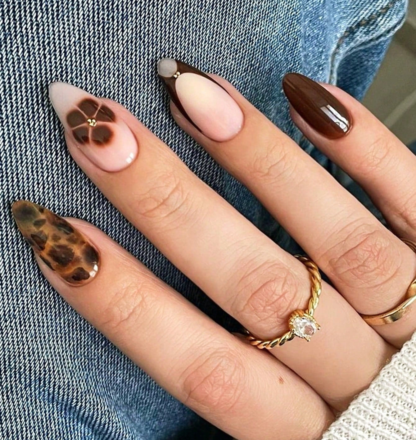 Long Designed Brown Nail Set