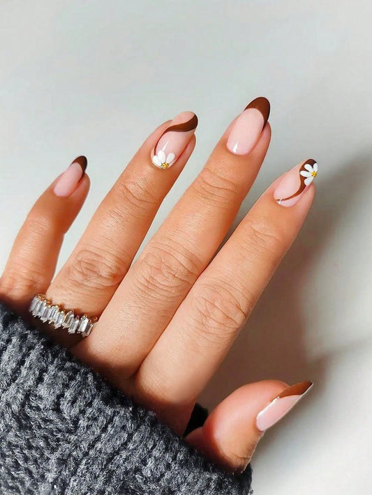 Medium Brown Designed Nail Set